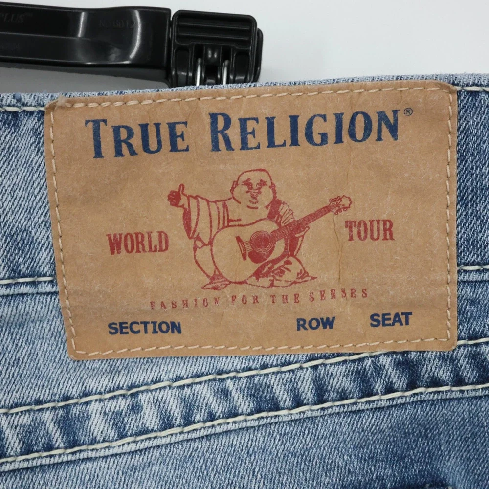 True Religion Jeans Mens 38 x 34 Blue Denim Rocco Relaxed Skinny Flap Pockets